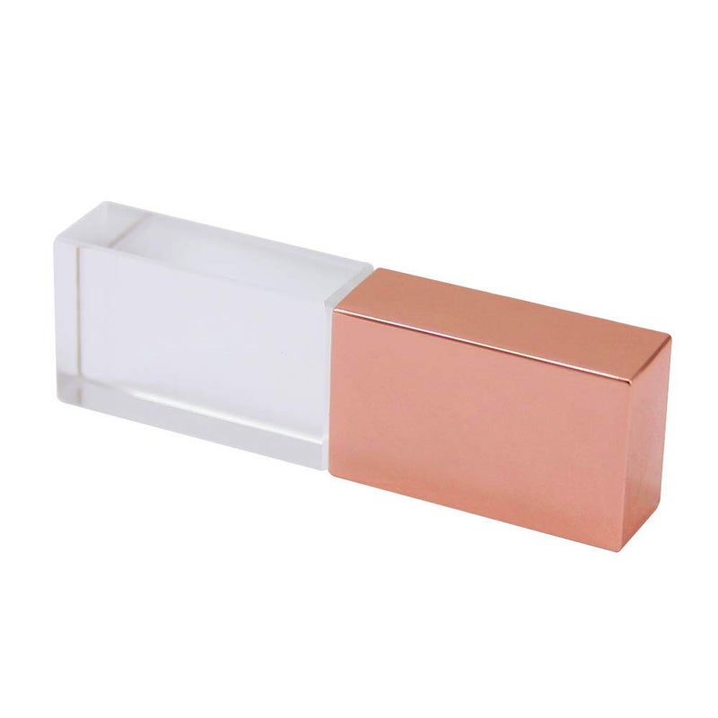 Sunffice 32GB USB 2.0 Flash Drive, FIRSTMEMORY Crystal Transparent Genuine Pen Drive LED Light Memory Stick Waterproof Wedding Gift Thumb Drives (32 GB, Crystal-Rose Gold) - Image 1